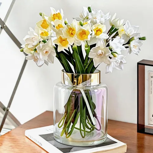 Miniatura 12 de BLOFLO - Jarrón de vidrio transparente, florero grande de vidrio de 7 pulgadas para flores, jarrones modernos de vidrio grueso para centros de mesa