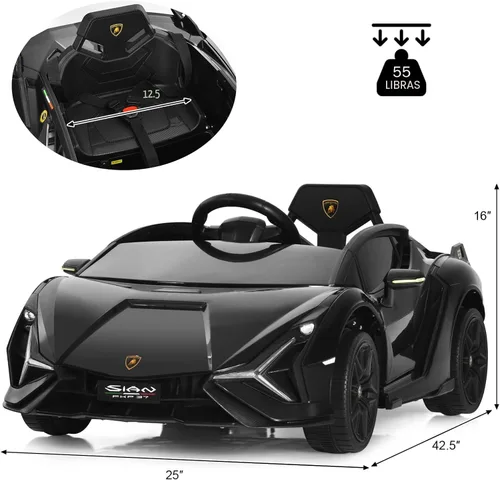 Miniatura 7 de INFANS Lamborghini Sian - Auto de paseo para niños con licencia de 12 V, con control remoto para padres, suspensión de resorte, reproductor de MP3