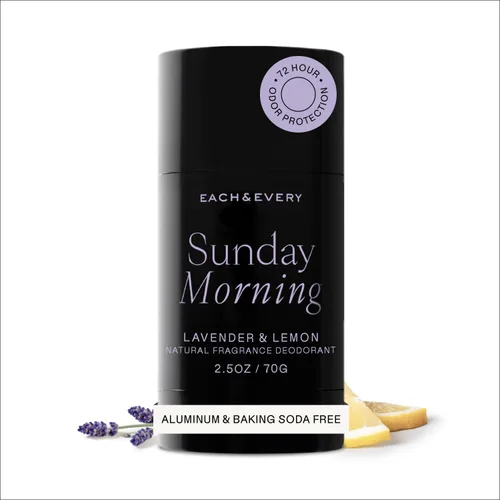 Each & Every - Desodorante natural de 2.5 onzas para hombres y mujeres, no tóxico, sin aluminio, sin bicarbonato, sin parabenos, vegano, sin