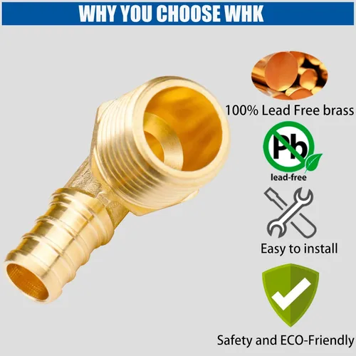 Miniatura 2 de WHK Paquete de 12 adaptadores de codo PEX de 1/2 pulgada de 1/2 pulgada Pex a macho NPT roscados de 90 grados para conectar tubería Pex B