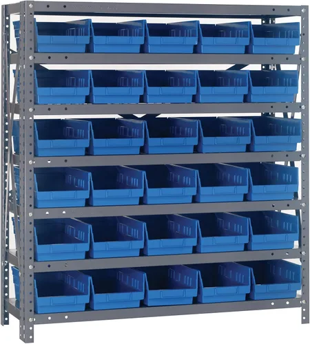 Miniatura 154 de Quantum QSBU-245BK Heavy Duty Shelving Unit with (7) Shelves and (24) QUS245 Black Bins for Garage Warehouse Storage Distribution 400 lb Load