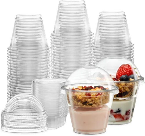 Miniatura 7 de ELEGANT DISPOSABLES Vasos de plástico para postre de 16 onzas con insertos de 4 onzas y tapas 50 juegos de envases de yogur de 16 OZ