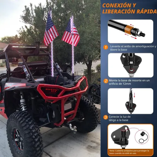 Miniatura 6 de Nilight 2 luces LED RGB en espiral de 3 pies con luz RGB de persecución/baile RF, control remoto de antena iluminada para Can-am ATV UTV RZR Polaris