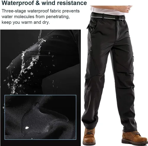 Miniatura 4 de Jessie Kidden Pantalones de senderismo impermeables para hombre, para exteriores, nieve, esquí, pesca, forro polar, aislante, softshell, pantalones