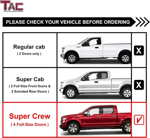 Miniatura 3 de TAC - Estribos laterales para Ford F150 SuperCrew Cab 2015-2025 y 2022-2025 F150 Lightning EV 2017-2025 F250/350/450/550 Super Duty Crew Cab 4