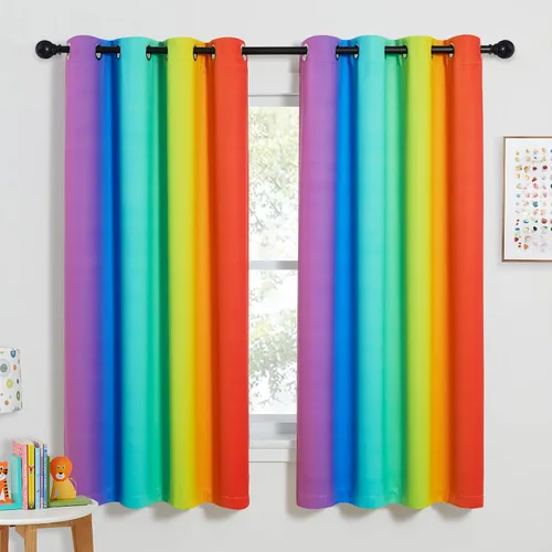 Miniatura 22 de NICETOWN Cortinas opacas arcoíris para niños, para dormitorio de princesa, sala de juegos, cortinas degradadas con aislamiento térmico y parte