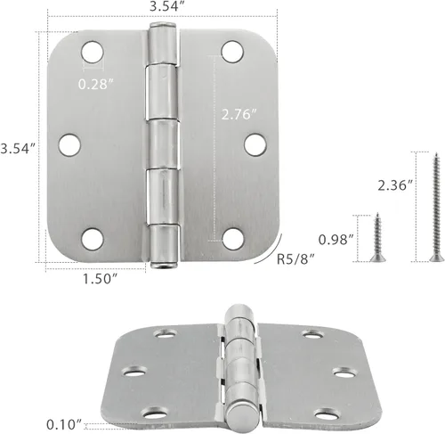 Miniatura 4 de HOME MASTER HARDWARE Paquete de 3 bisagras redondeadas de níquel satinado, bisagras de puerta interior de 3.5 pulgadas, esquinas de radio de 5/8