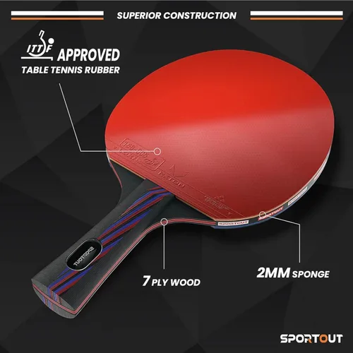 Miniatura 4 de Sportout Juegos de palas de ping pong, remo de tenis de mesa portátil con estuche de almacenamiento, raqueta de tenis de mesa premium