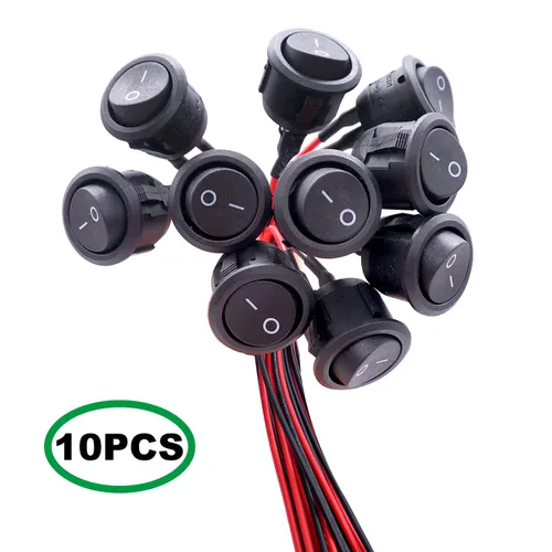 Miniatura 3 de Twidec Interruptor de botón momentáneo de 0.472 in y 10 interruptores basculantes AC 6A/250V 10A/125V SPST 2 pines 2 posiciones ON/OFF con cables
