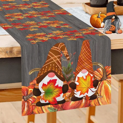 GOOESING Gnomos de otoño, calabazas, hojas de arce, camino de mesa de otoño, temporada de Acción de Gracias, cocina, decoración de mesa de comedor