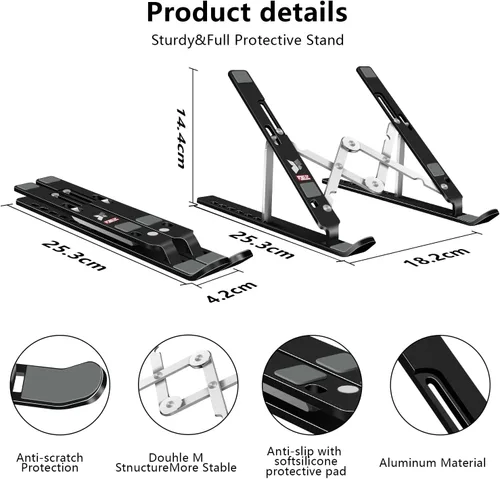 Miniatura 2 de Soporte para laptop, soporte para tableta de computadora, soporte plegable de aluminio ajustable para laptop, compatible con MacBook Air Pro