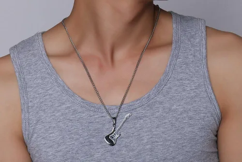 Miniatura 6 de jonline24h Collar con colgante de acero inoxidable para amantes de la música y guitarra para hombres y mujeres, cadena libre de 24 pulgadas