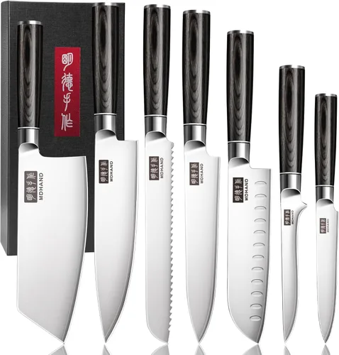 MDHAND Juego de cuchillos de cocina, 7 piezas de cuchillos japoneses ultra afilados, juego de cuchillos de chef profesionales de acero inoxidable de