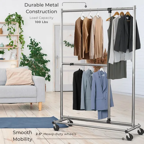 Miniatura 7 de Simple Houseware Perchero ajustable de doble barra para ropa, 72 pulgadas de altura, negro