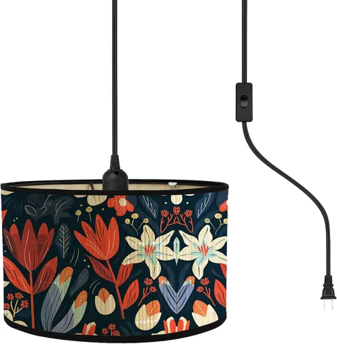 Miniatura 15 de Bioaqua - Sombra de lámpara de bambú, luces colgantes con cable enchufable (15 pies), lámpara colgante con patrón, luces colgantes boho para Lámpara