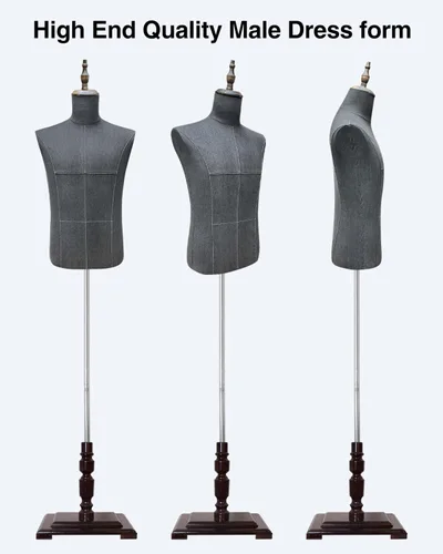 Miniatura 4 de Forma de vestido masculino, maniquí masculino Troso cuerpo con soporte de madera, altura ajustable Maniquí de ropa para exhibición y costura