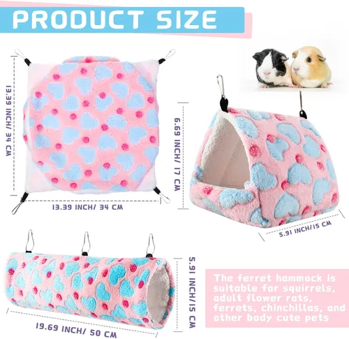 Miniatura 2 de Abbylike Hamaca para Ratas de 9 Piezas de 3 Niveles para Conejillo de Indias y Hurón, Túnel Colgante para Mascotas Pequeñas, Juguete Planeador, Cama