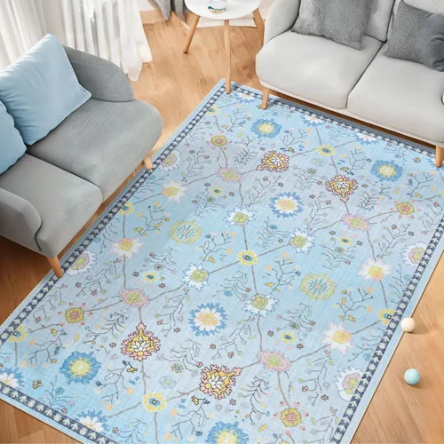 Miniatura 23 de Alfombras de 6 x 9, alfombras grandes lavables con flores estilo boho, alfombra de pelo bajo antideslizante y ultradelgada, alfombra para puerta