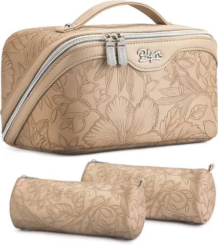 Miniatura 25 de BOYATU Bolsas de maquillaje de viaje Bolsa organizadora de cosméticos: Juego de 3 bolsas de maquillaje de gran capacidad, bolsas de aseo de piel