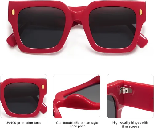 Miniatura 49 de SOJOS Gafas de sol cuadradas vintage de gran tamaño para mujer, estilo retro, de lujo, grandes, UV400 SJ2194