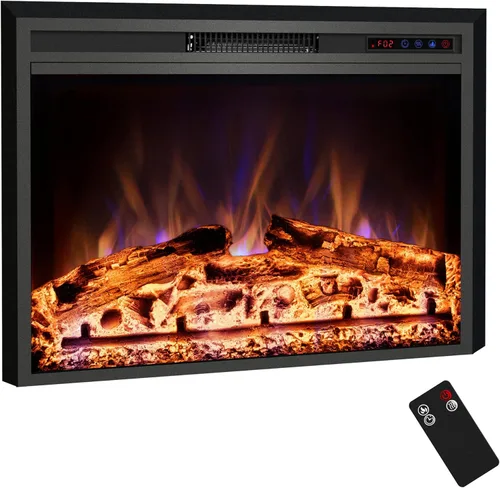 Chimenea Eléctrica, Insertos de Chimenea Eléctrica de 33", Calentador de Chimenea Empotrado con Control Remoto, Colores de Llama Ajustables,