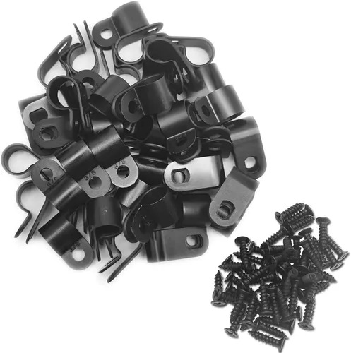 Miniatura 7 de Abrazadera para cable tipo R, abrazadera de cable de 1/2 pulgada, clips de sujeción de cable de montaje de tornillo de nailon con tornillos