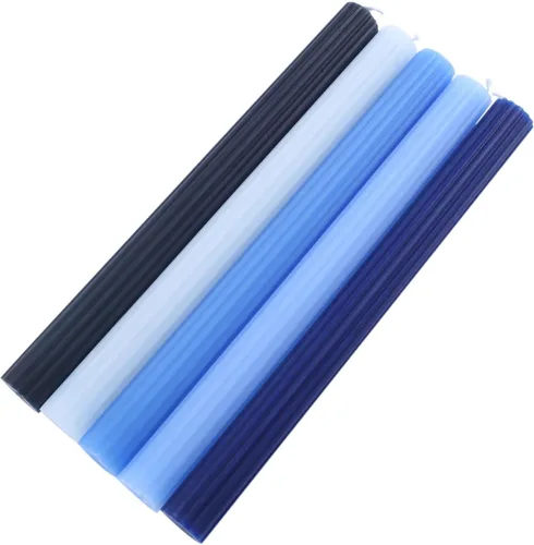 Miniatura 7 de Efavormart Paquete de 5 Velas cónicas de mecha acanalada premium sin aroma de 9" en azul surtido, velas altas de cera con cinta para cena