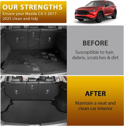 Miniatura 9 de Powerty Alfombras de piso y carga para Mazda CX-5 2017 a 2025, todo tipo de clima, a medida, de elastómero termoplástico, protectores de asiento