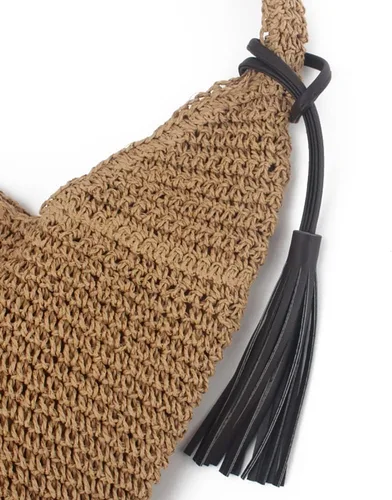 Miniatura 5 de JBRUN Bolso de hombro de paja para mujer, bolso tejido hecho a mano, bolso de playa de verano, asa de cuero, bolsa de cubo grande