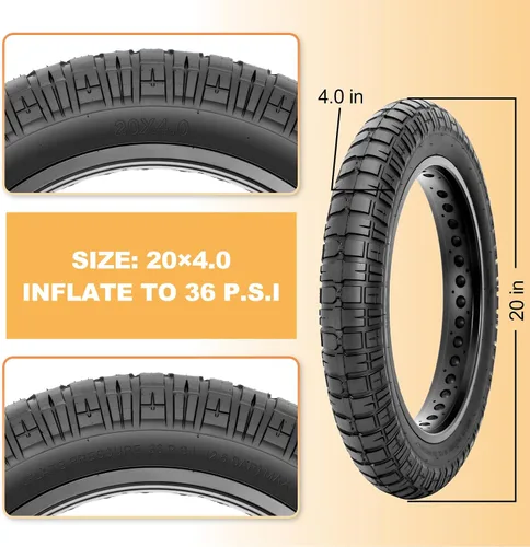 Miniatura 4 de Neumático de Reemplazo para Bicicleta Eléctrica de Llanta Gorda Hycline: 20x4.0/20x4.5/20x5.0/26x4.0 Pulgadas de Alta Resistencia al Desgaste