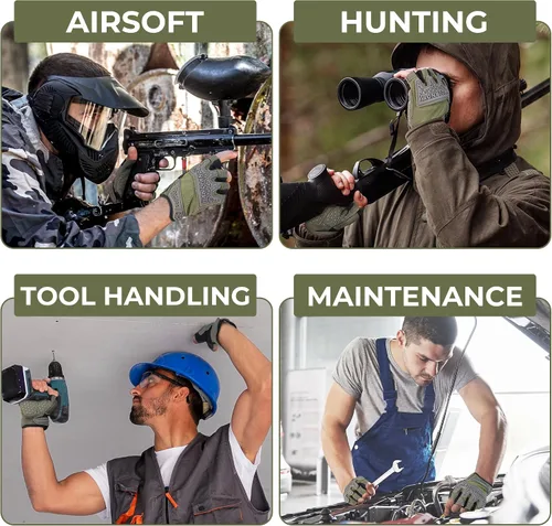 Miniatura 7 de HANDLANDY Guantes tácticos de impacto sin dedos para hombre, guantes de trabajo con agarre acolchado de medio dedo, guantes de conductor de Verde