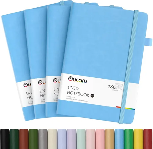 Miniatura 31 de Oucaru Cuaderno rayado, paquete de 4, 180 páginas, diarios A5 para escribir, papel grueso de 100 GSM, cuadernos pequeños diarios para mujeres y 4