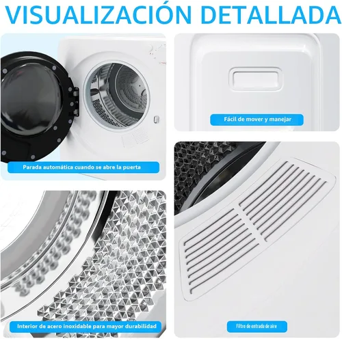 Miniatura 5 de Secadora de ropa portátil de 1.6 pies cúbicos, secadora de lavandería de carga frontal de secado rápido de 800W con 5 modos, mini secadora eléctrica