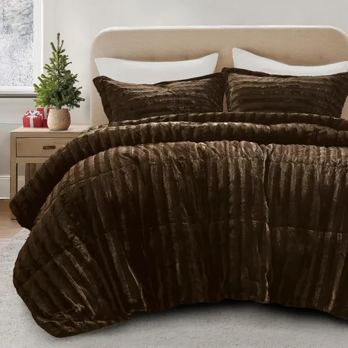 Miniatura 11 de Madison Park Duke Luxe - Juego de edredón reversible de piel sintética, reverso de felpa suave, relleno alternativo moderno, ropa de cama acogedora