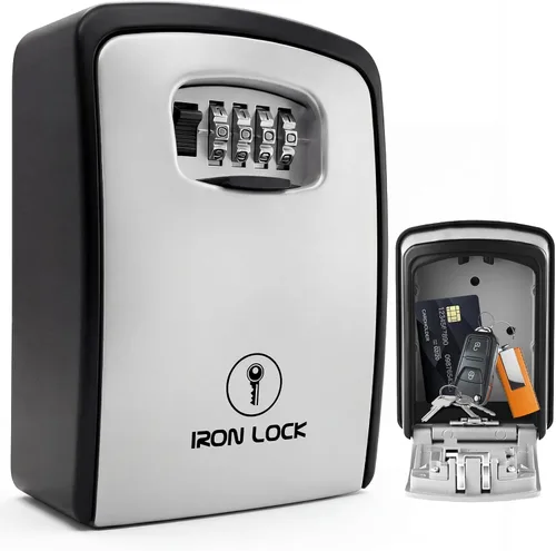 Miniatura 11 de Iron Lock® - Caja de bloqueo de llave pequeña para montaje en pared con código, para exteriores (negro) 10,000 resettable combos, no app or dead