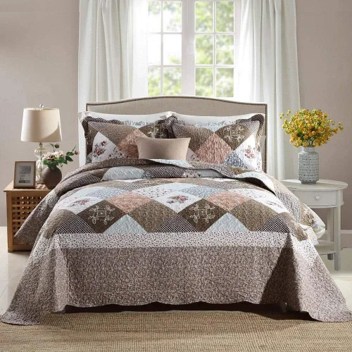 Miniatura 41 de Travan Juego de Edredón de 3 Piezas Tamaño King Colcha Acolchada Ligera Juego de Cubrecama Reversible con Estampado Floral Juego de Ropa de Cama