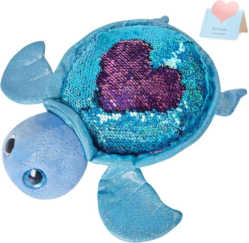 Animal de Peluche de Tortuga Marina con Lentejuelas Reversibles, Juguete de Felpa Suave y Brillante de la Vida Oceánica, Almohada Decorativa para