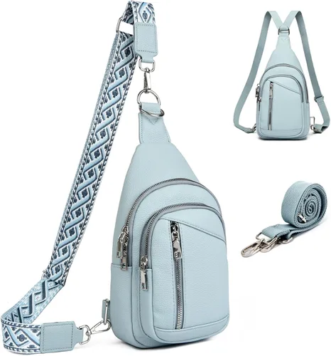 Miniatura 18 de Bolso Bandolera Mochila Cruzada - 2 en 1 Bolso Cruzado de Cuero Riñonera con 2 Correas Extraíbles Mini diaper bag Café