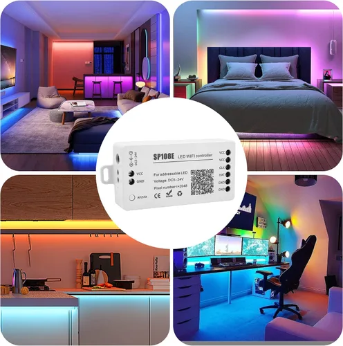 Miniatura 4 de VIPMOON SP108E controlador WiFi LED, control remoto inalámbrico para WS2811 WS2815 WS2801 SK6812 WS2813 SK9822 APA102C RGB direccionable tira