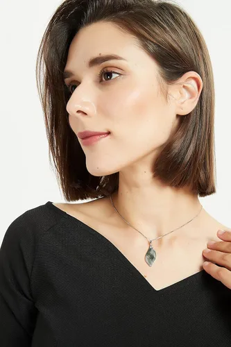 Miniatura 3 de COAI Collar con colgante de hoja de ágata musgo de plata de ley 925