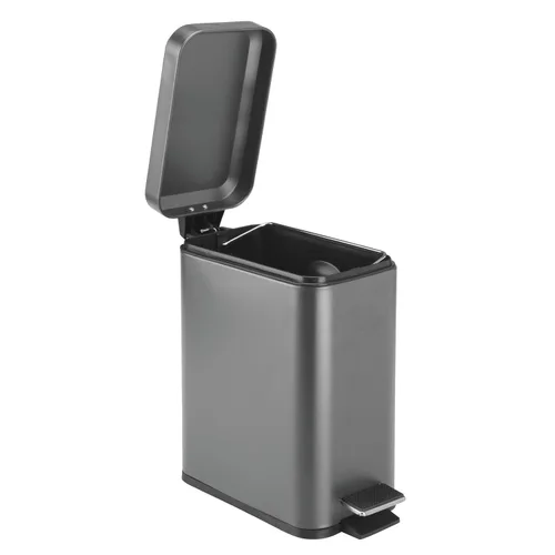 Miniatura 7 de mDesign Pequeño y moderno cubo de basura rectangular de metal con tapa y pedal de 1.3 galones, compacto, con cubo interior extraíble con asa