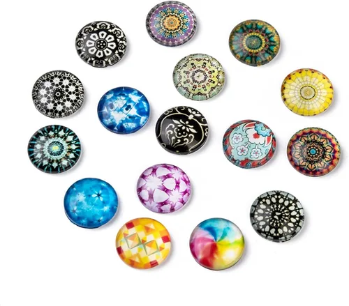 Miniatura 21 de Craftdady 200 unidades de cabujones de cristal con estampado de flores azules y blancas de 0.394 in con parte trasera plana media redonda