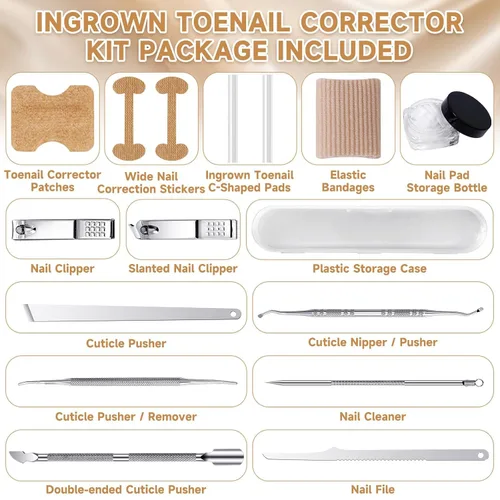 Miniatura 2 de Kit corrector de uñas encarnadas de 201 piezas con tiras de corrección transpirables, parches de uñas curvas, herramientas levantadoras de uñas