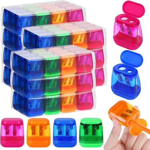 Miniatura 7 de Aodaer 48 sacapuntas manuales de doble agujero compacto con tapa para sacapuntas en oficina, hogar mezclado 4