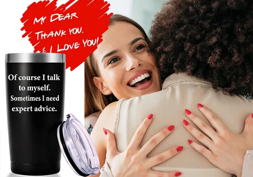 Miniatura 6 de AMZUShome Taza de viaje con texto en inglés "Of Course I Talk To Mysel". Regalos divertidos con mensajes. Regalos para mamá, papá, hermano, hermana