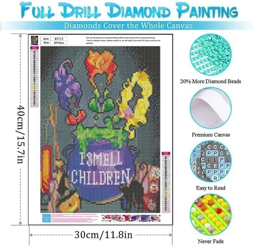 Miniatura 6 de WUSARPLY Kits de Pinturas de Diamantes para Adultos, Kits de Arte de Diamantes de Halloween Hocus Pocus Taladro Completo Puntos de Diamante Pintar