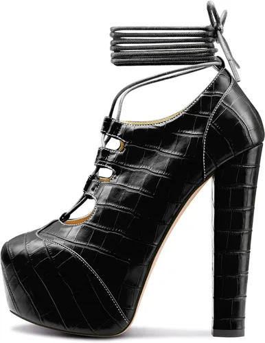Miniatura 2 de Aachcol Botas de tobillo estilo gladiador con tacón grueso y plataforma alta para mujer, botas de vestir con cordones