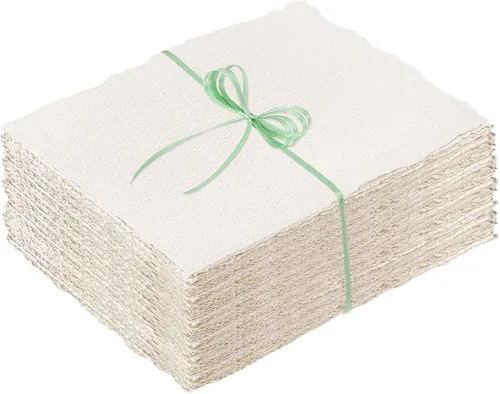 Miniatura 9 de 100 hojas de papel con borde deckled de 8.5 x 11 pulgadas, papel hecho a mano de 160 GSM, papel de acuarela rugoso/texturizado para invitaciones