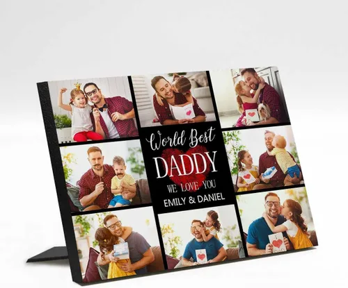 Miniatura 19 de InterestPrint Panel de fotos personalizado para papá y nombre para exhibición de mesa, mejor papá estrella, 6 fotos, marco de fotos personalizado