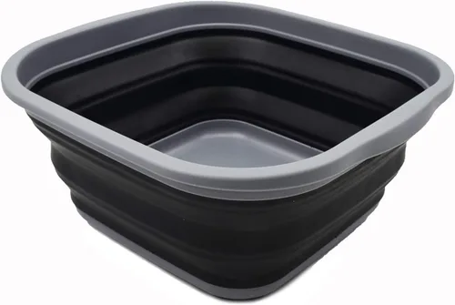 SAMMART Tina plegable de 5.5 L (1.4 galones) - Tina plegable - Lavabo portátil - Tina de plástico que ahorra espacio (gris oscuro/negro, 1)